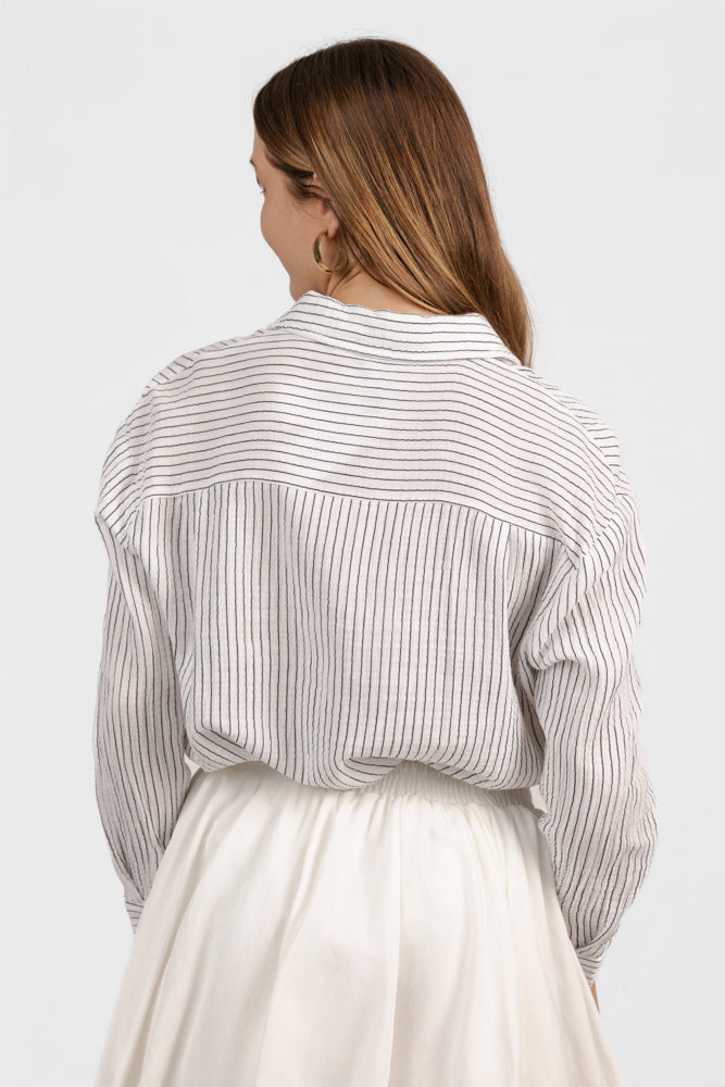 Off White Navy Blue Stripe Shirt