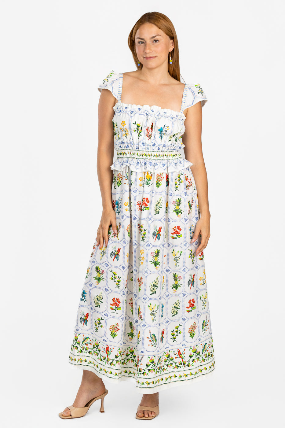 dress summer sale Romance Cream Print Mini | Cute Women's Dress Square neck dress with functional waist tie Final Sale Plus Size Tank