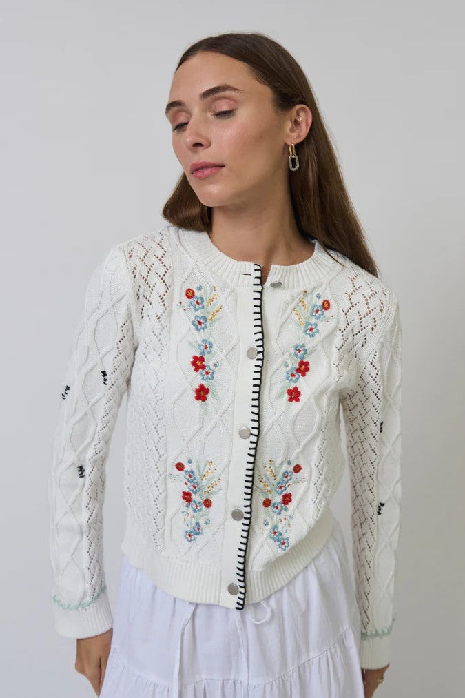 Off White Multi Embroidered Jaden Cardigan