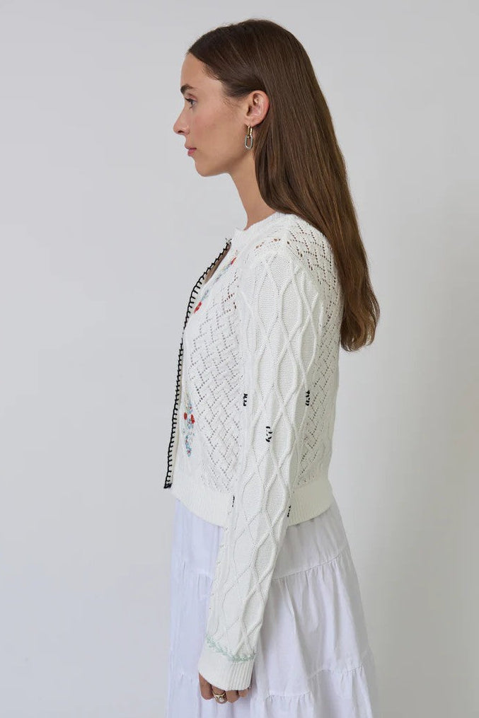 Off White Multi Embroidered Jaden Cardigan