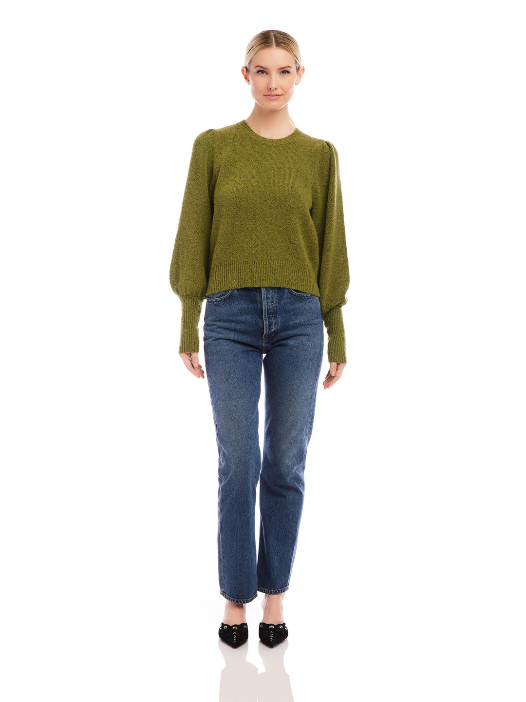 Olive Shirred Sleeve Lia Sweater