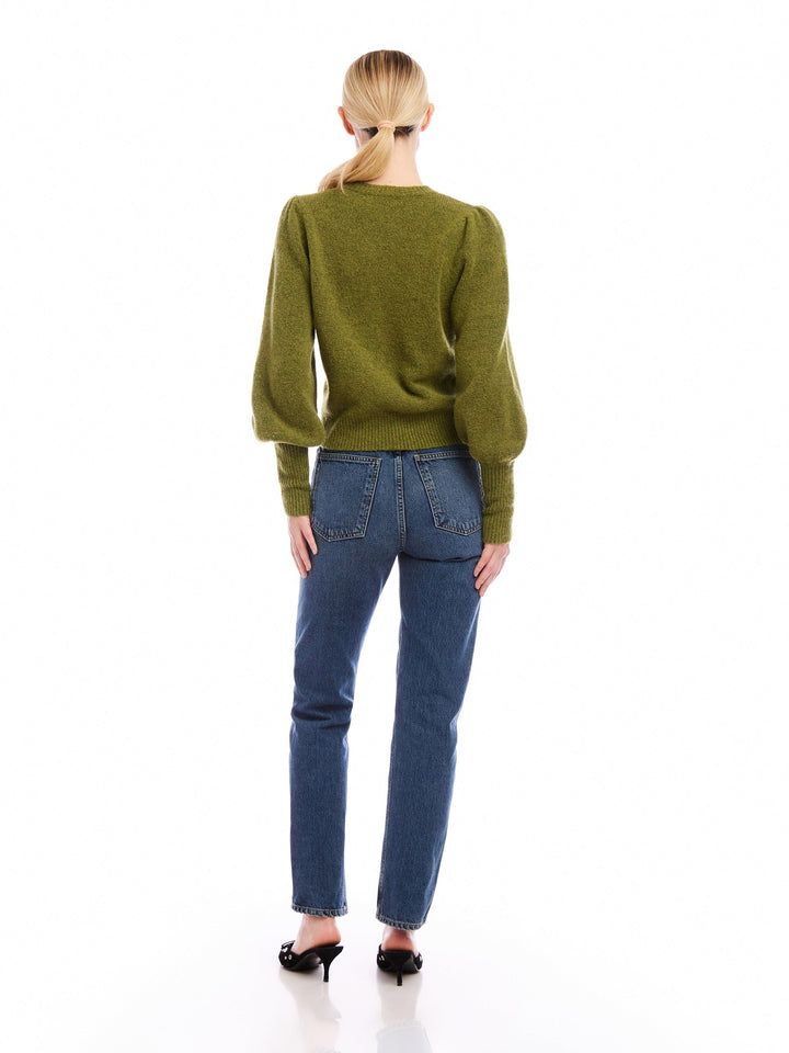 Olive Shirred Sleeve Lia Sweater