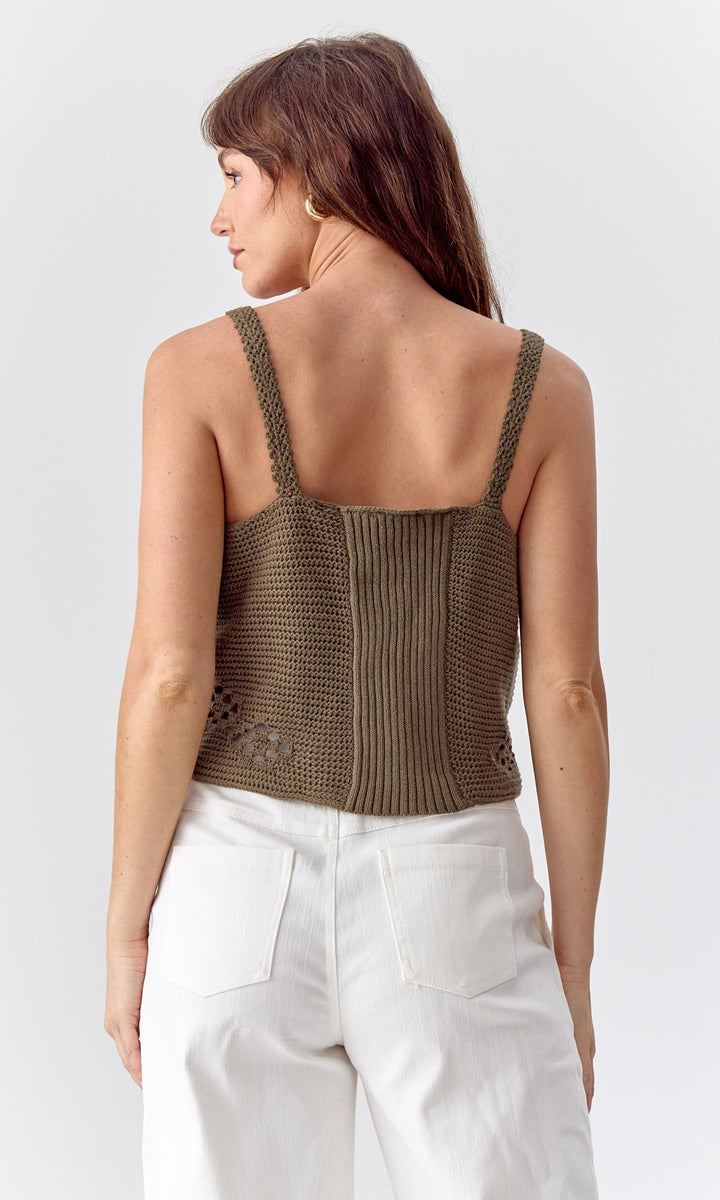 Olive Sleeveless Cropped Crochet Dixie Top