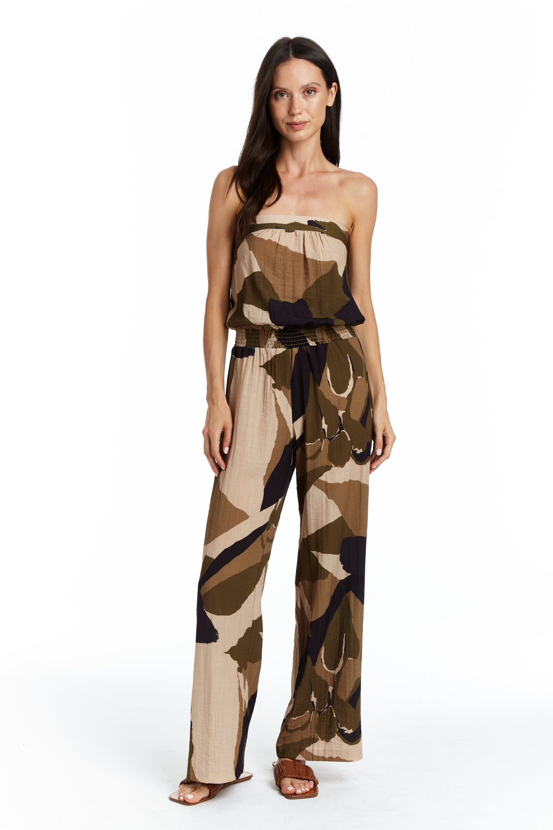 Olive Multi Strapless Wide Leg Justina Jumpsuit