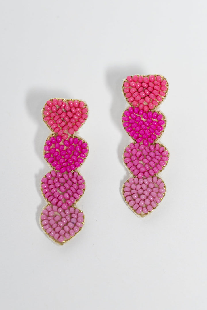 Ombre Pink Hearts Beaded Earrings