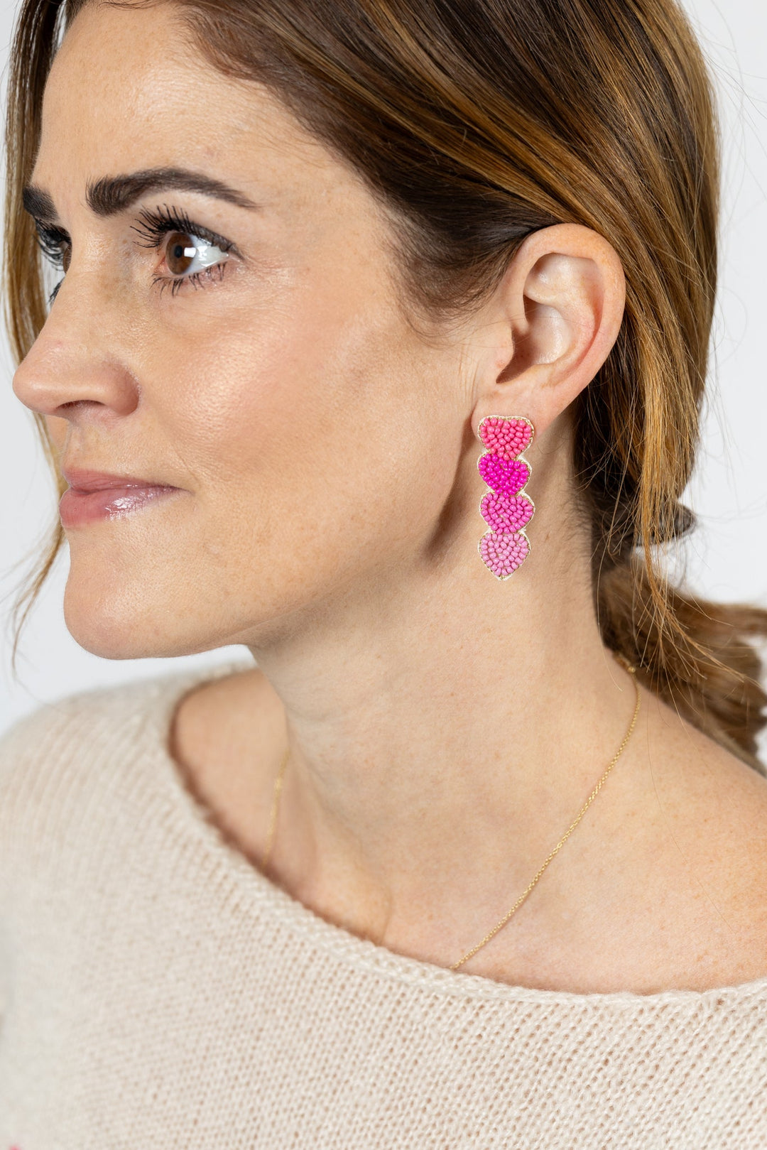 Ombre Pink Hearts Beaded Earrings