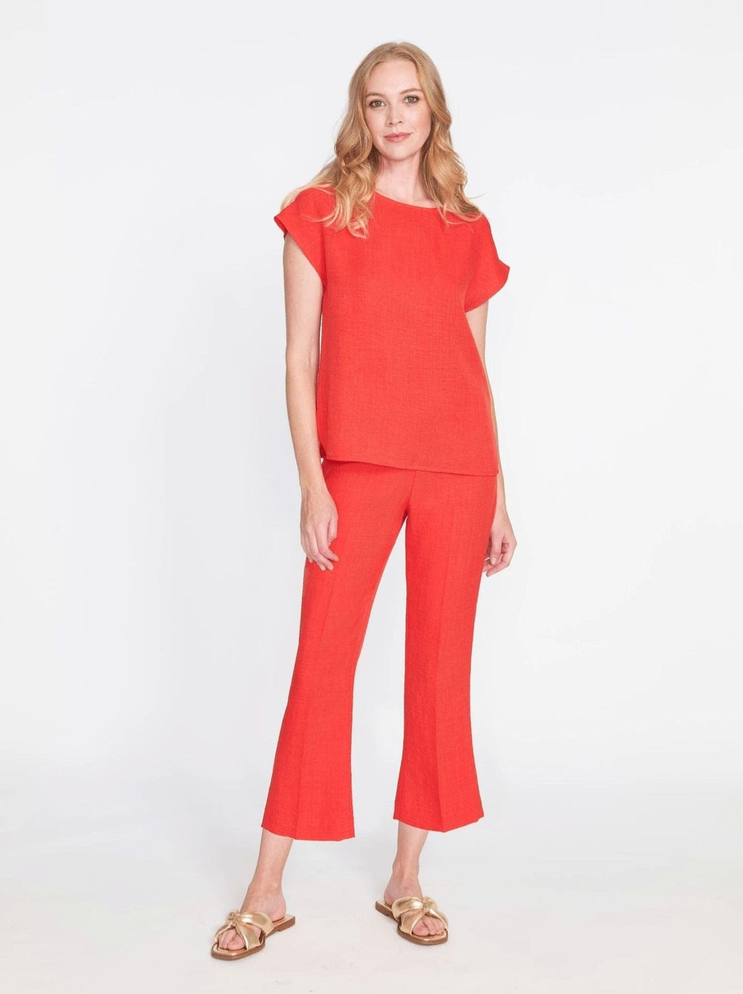 Red Orange Crop Flare Pant