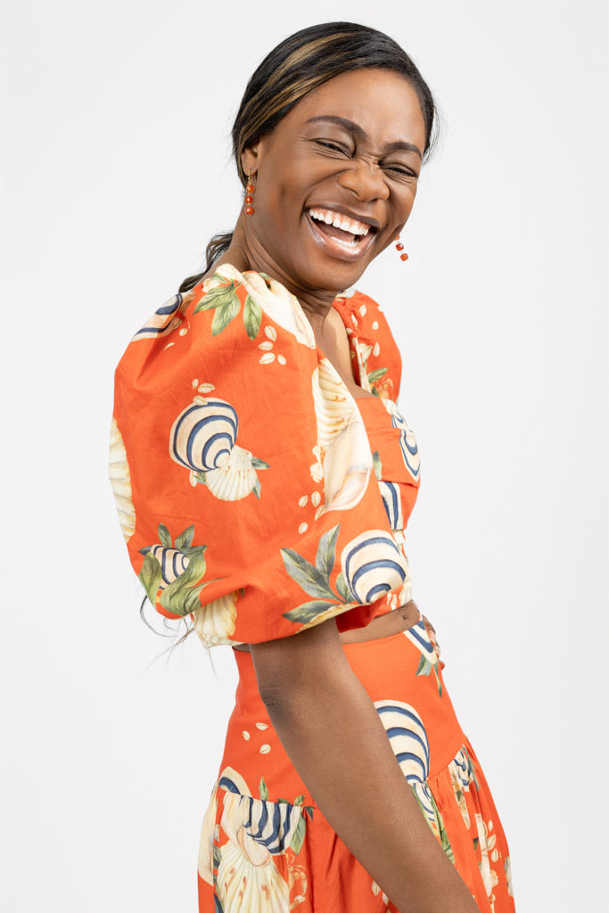 Orange And Sea Shell Print Cropped Top