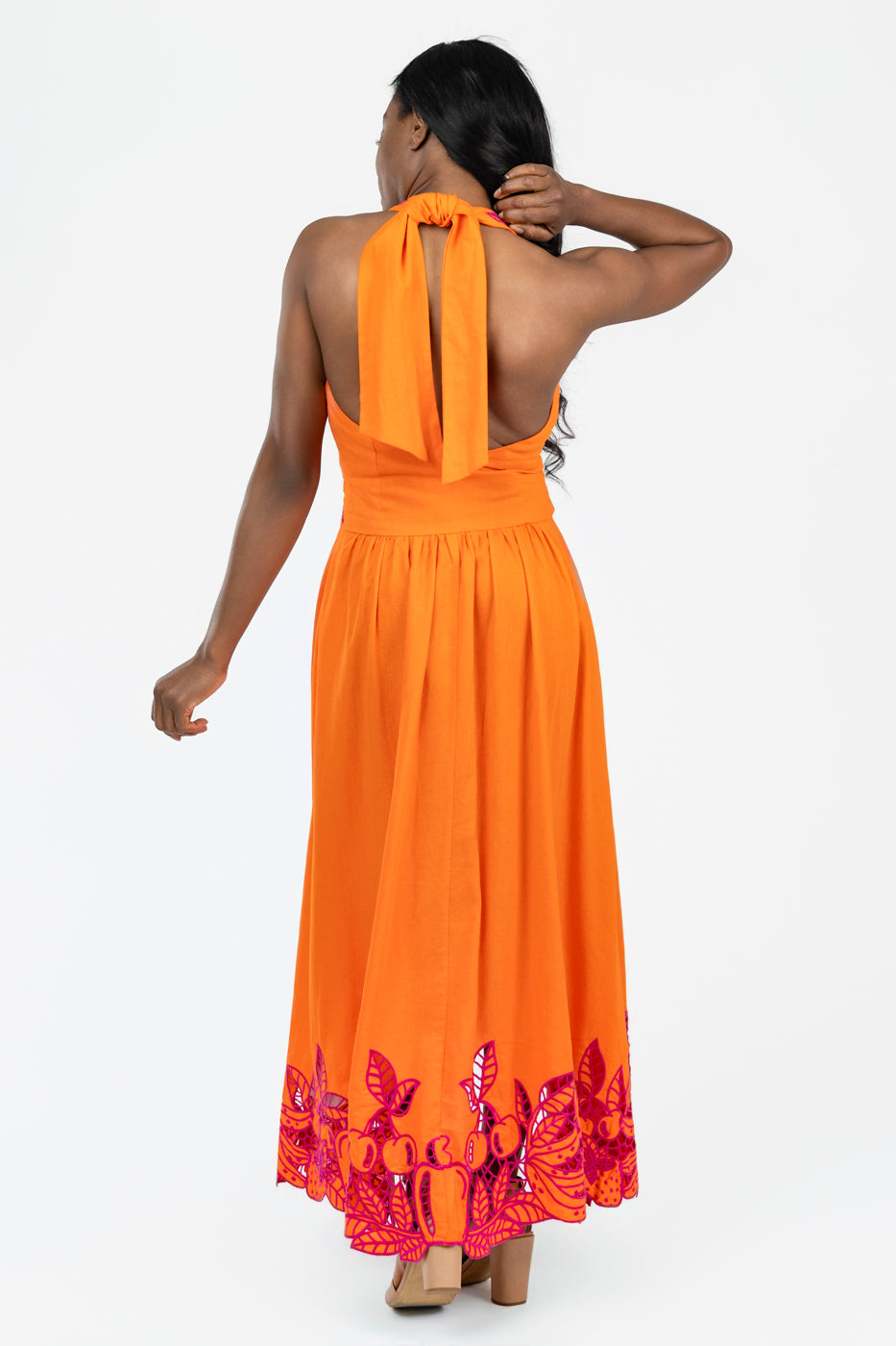 Orange Fruit Richiliuer Artisanal Maxi Dress