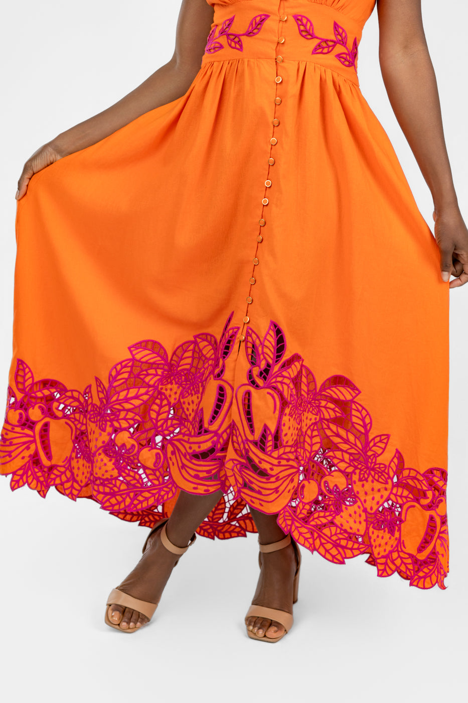 Orange Fruit Richiliuer Artisanal Maxi Dress