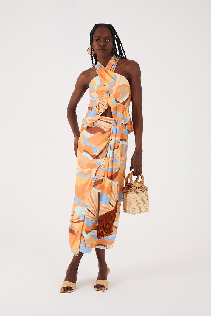 Orange Multi Wrap Midi Skirt