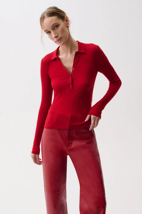 Savvy Red Elise Polo Henley
