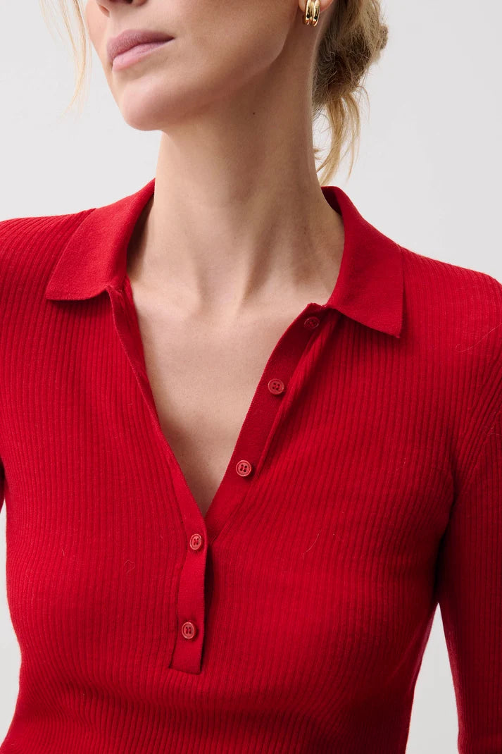 Savvy Red Elise Polo Henley