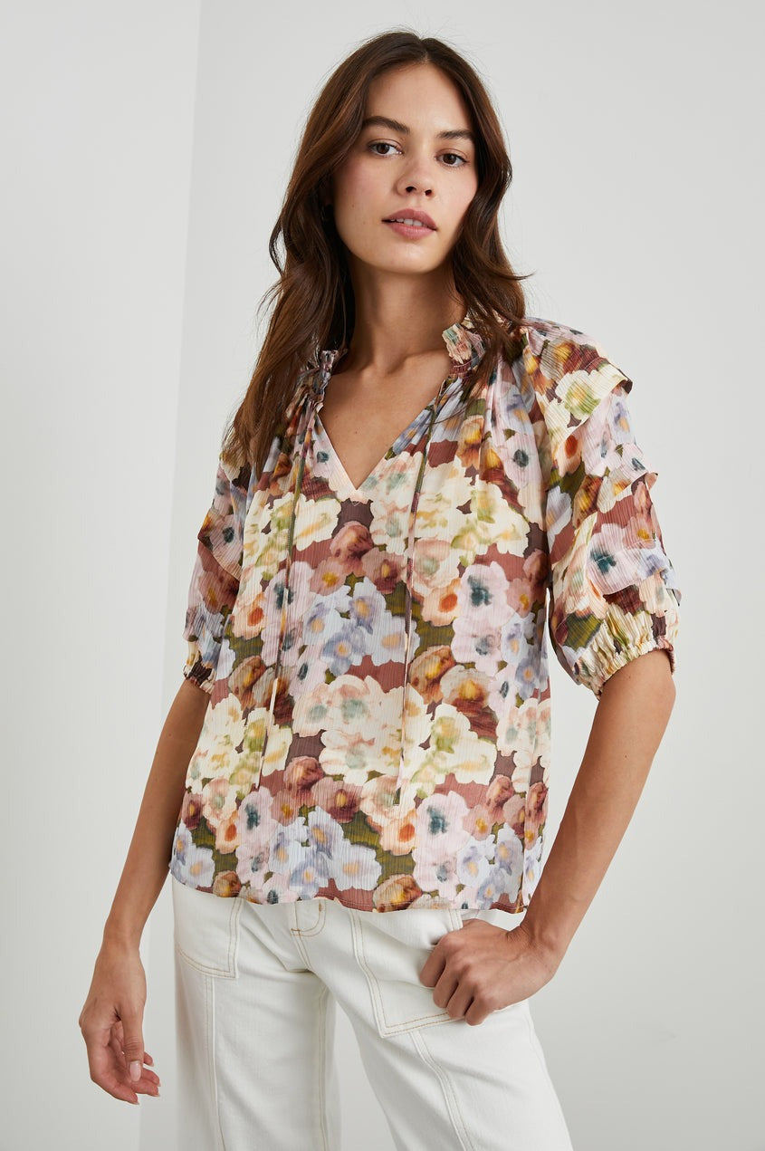 Painted Floral Short Sleeve Paris Blouse