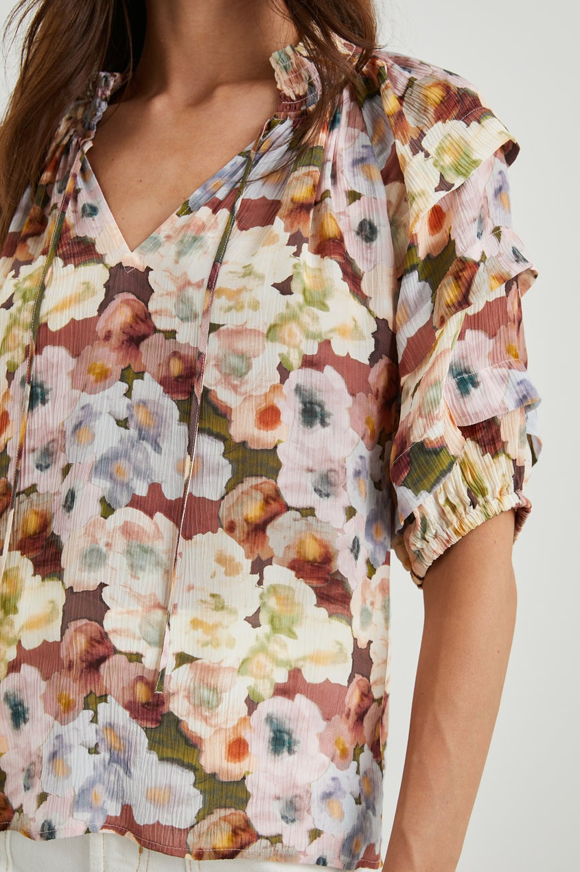 Painted Floral Short Sleeve Paris Blouse