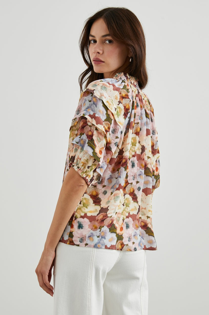 Painted Floral Short Sleeve Paris Blouse