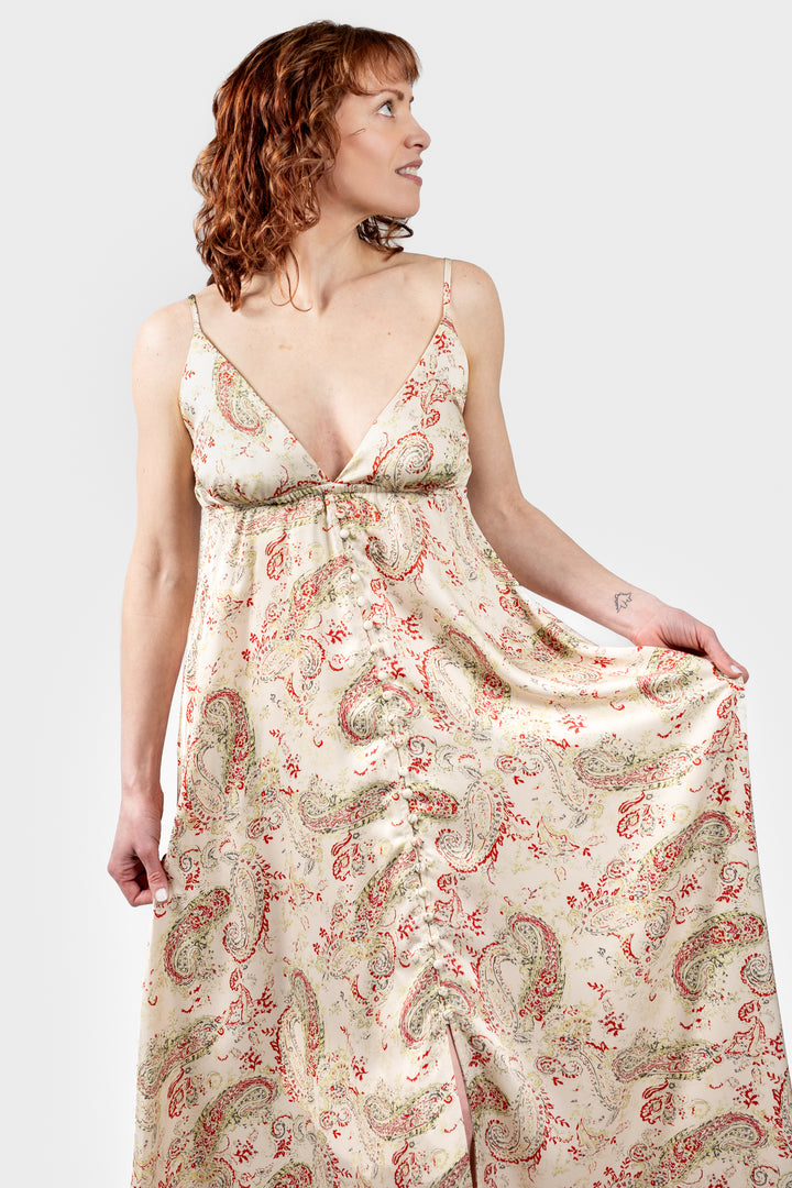 Paisley Spaghetti Strap Sabrina Maxi Dress