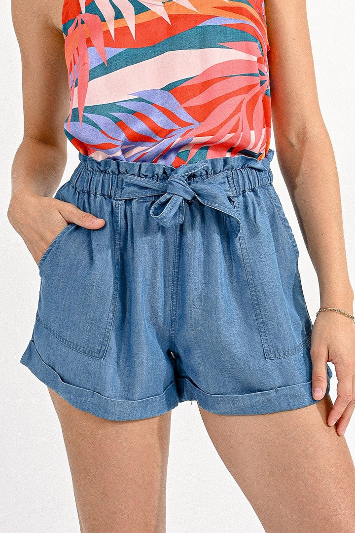 Paperbag Denim Blue Shorts