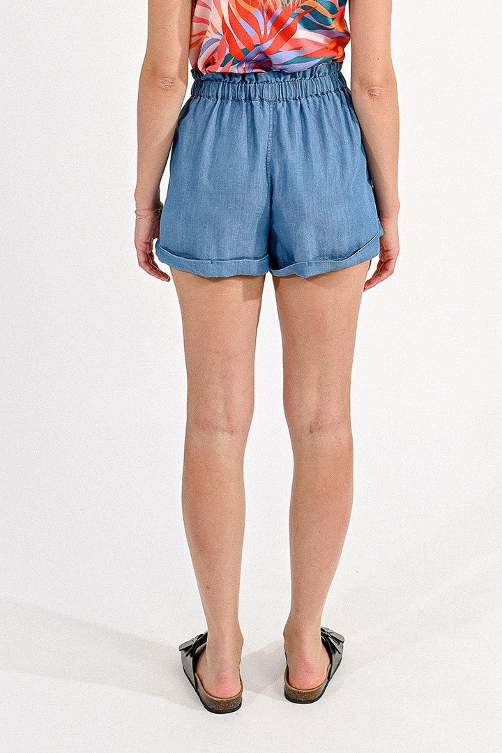 Paperbag Denim Blue Shorts