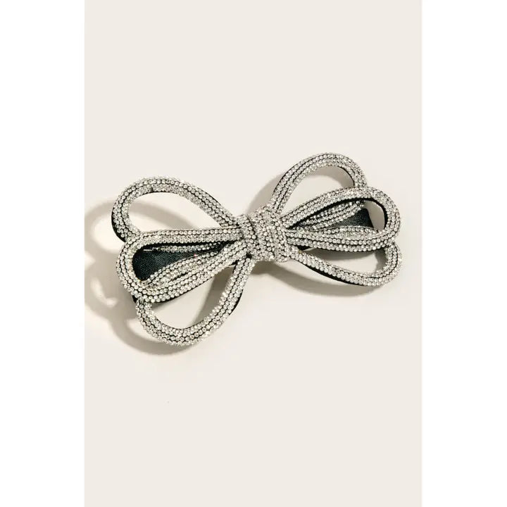 Pave String Ribbon Bow Tie Hair Clip