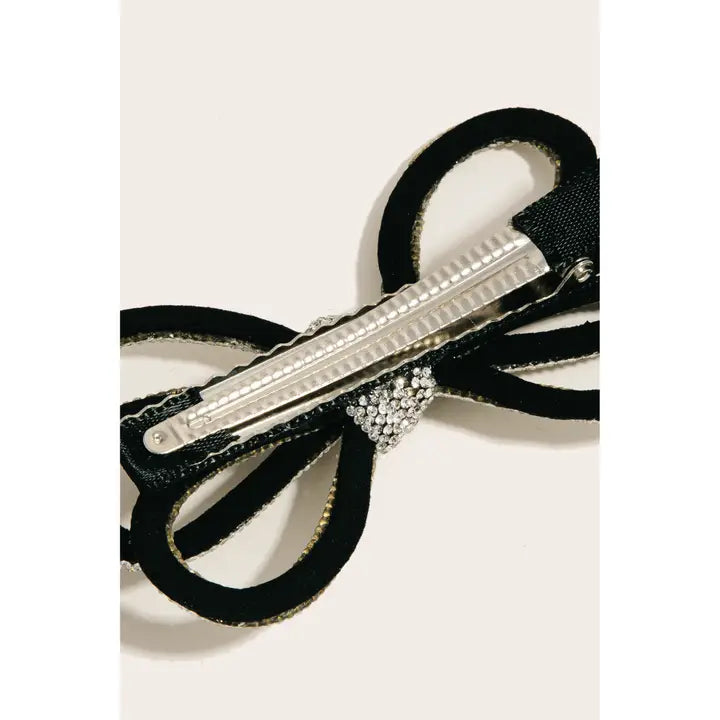 Pave String Ribbon Bow Tie Hair Clip