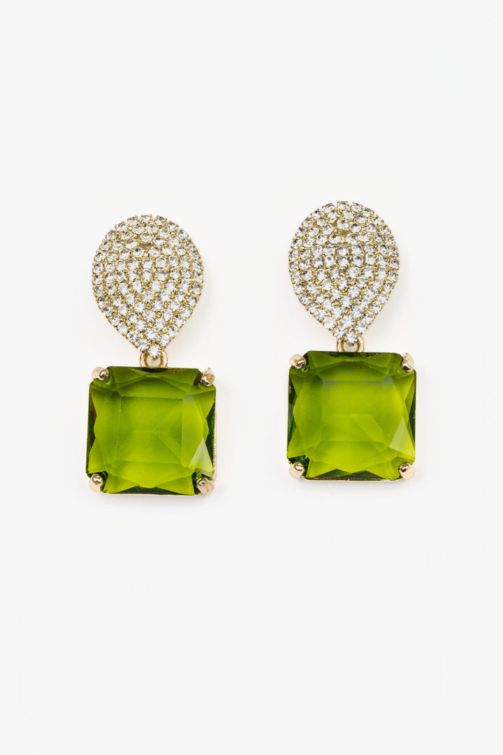 Peridot Retro Pave Drop Earrings