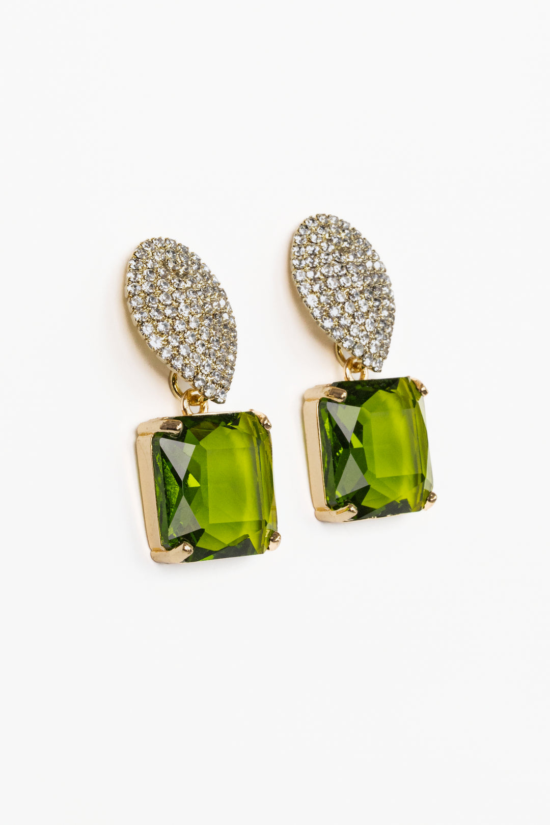 Peridot Retro Pave Drop Earrings