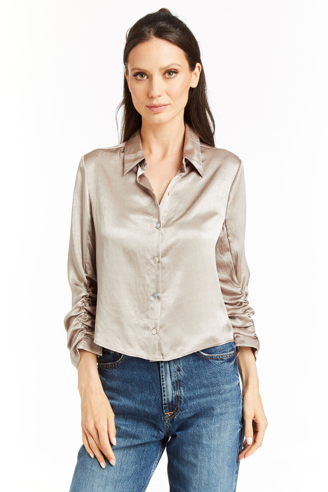 Pewter Ruched Sleeve Adelynn Shirt