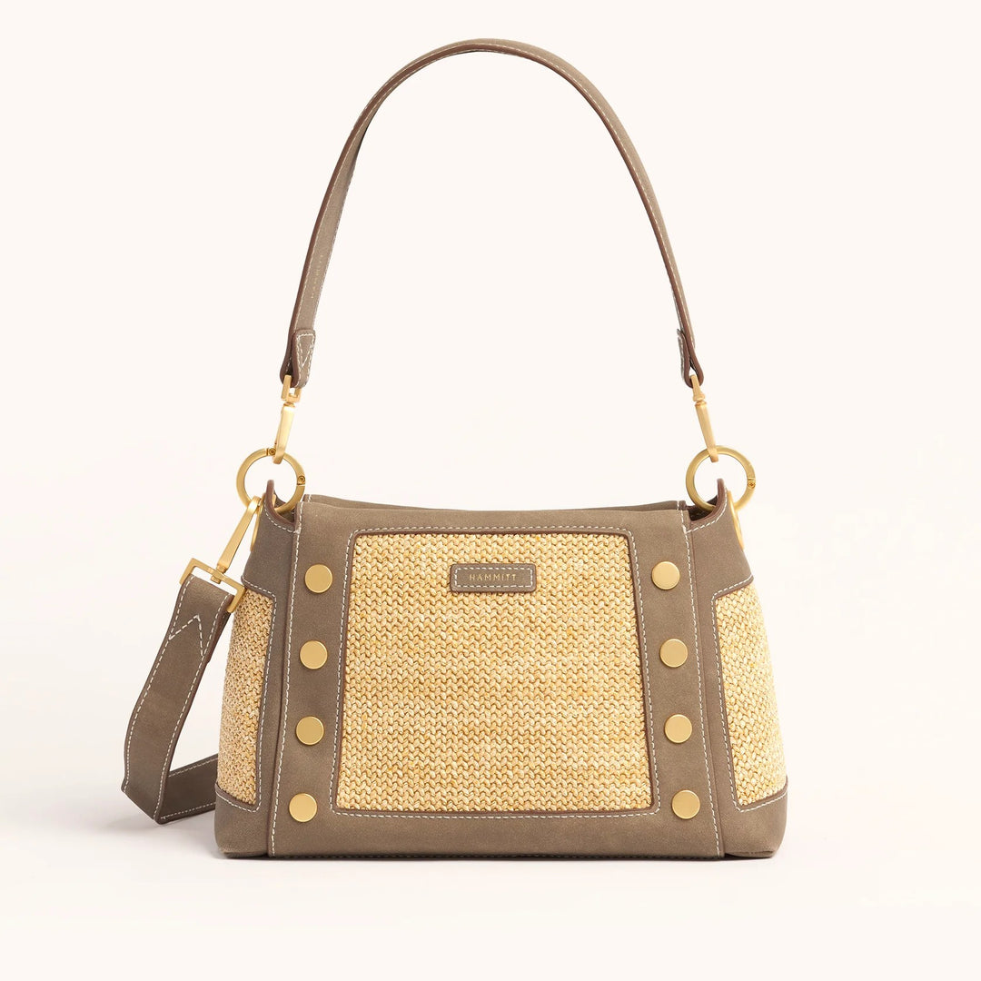 Pewter Raffia Brush Gold Bryant Med Handbag