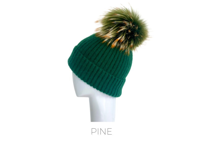 Pine Green Angora Wool Blend Pom Hat