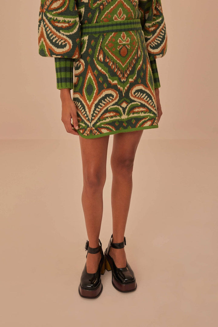 Pineapple Ikat Green Knit Mini Skirt