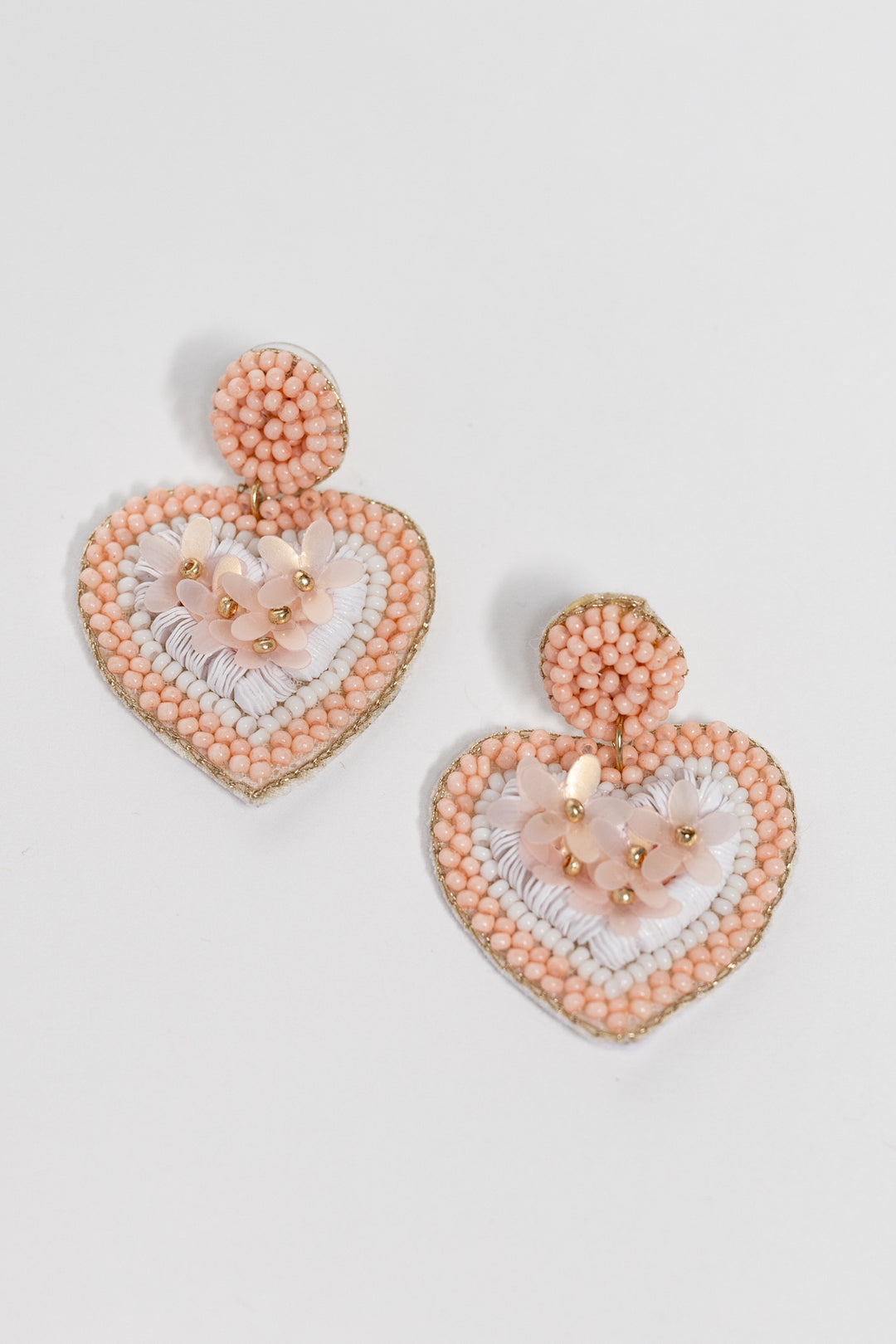 Pink And Red Heart Beaded Earrings