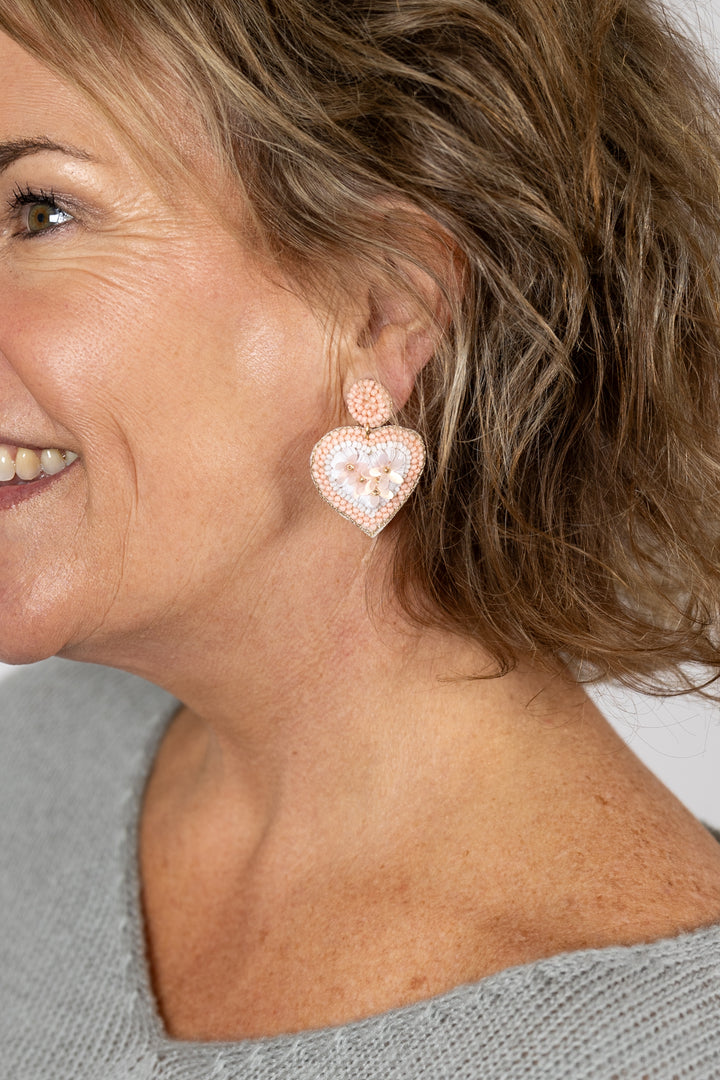 Pink And Red Heart Beaded Earrings