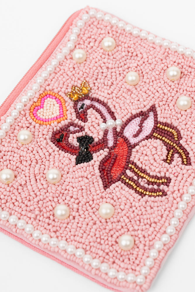 Pink Flamingo Beaded Pouch