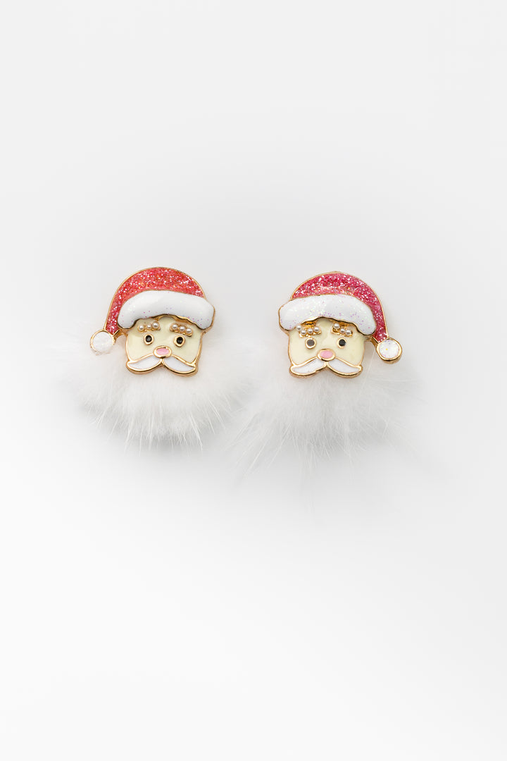 Pink Glittered Santa Earrings
