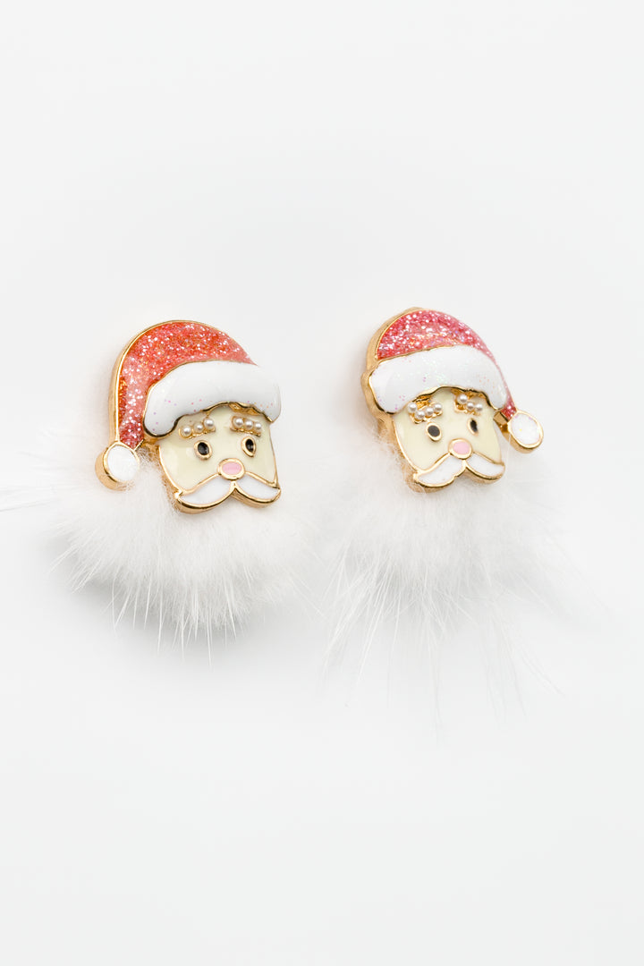 Pink Glittered Santa Earrings