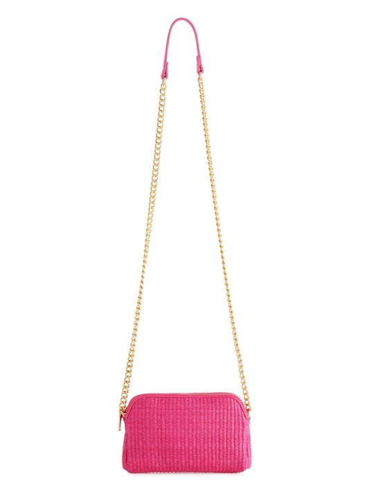 Pink Straw Josephine Mini Shoulder Bag