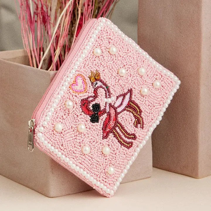 Pink Flamingo Beaded Pouch