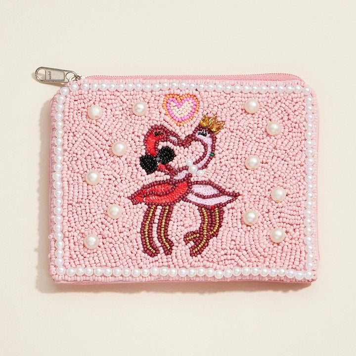 Pink Flamingo Beaded Pouch