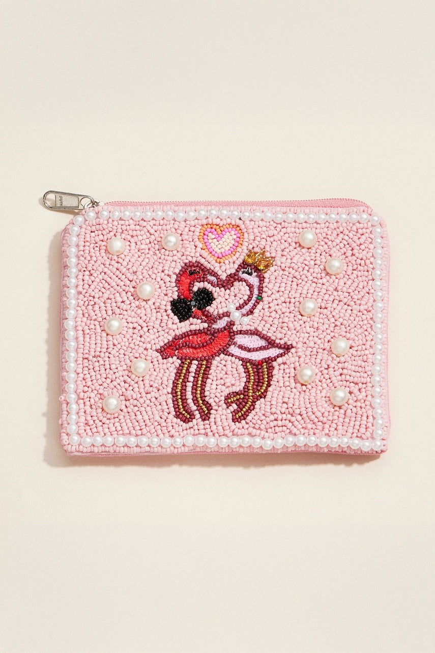 Pink Flamingo Beaded Pouch