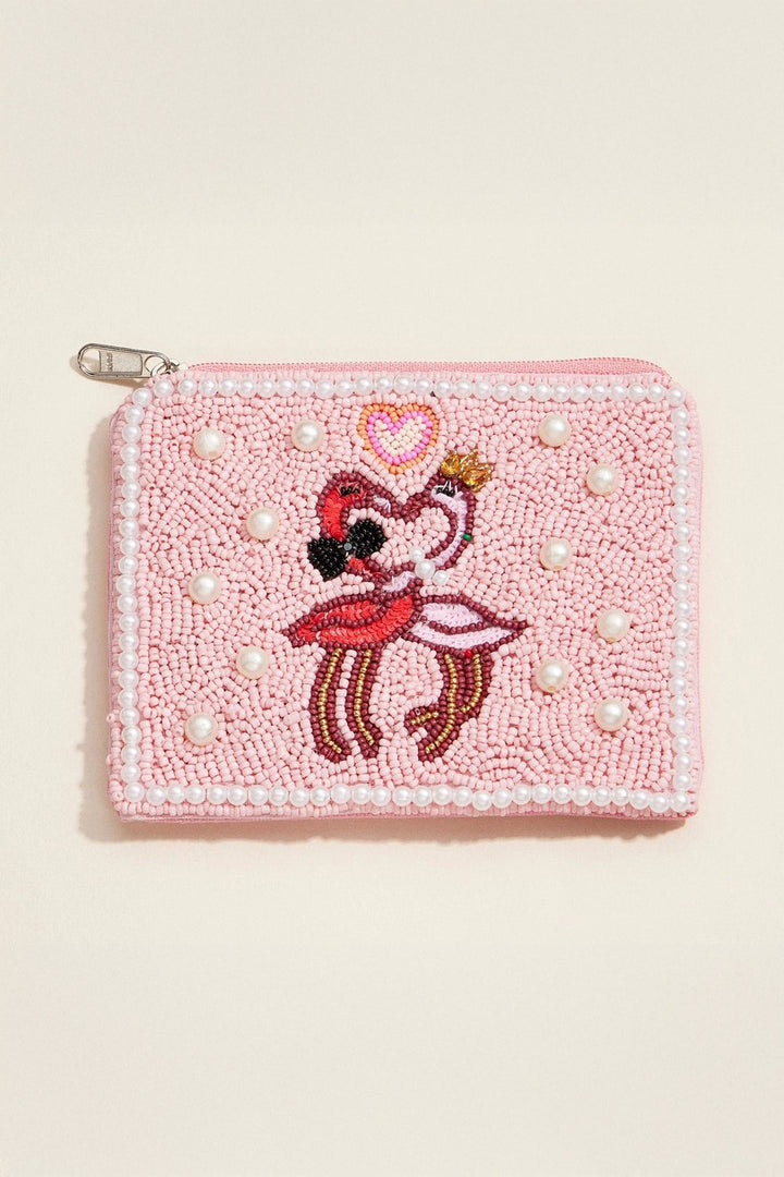 Pink Flamingo Beaded Pouch