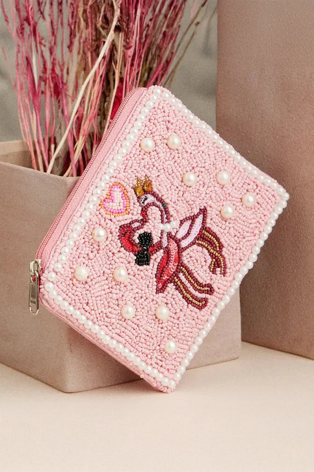 Pink Flamingo Beaded Pouch