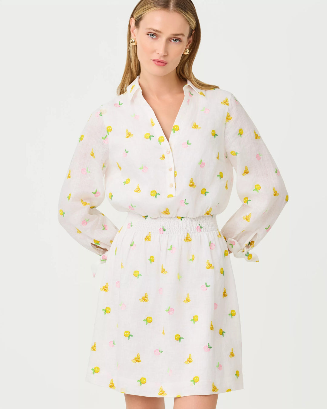 Pink Muse Lemon Bee Abralynn Linen Shirtdress