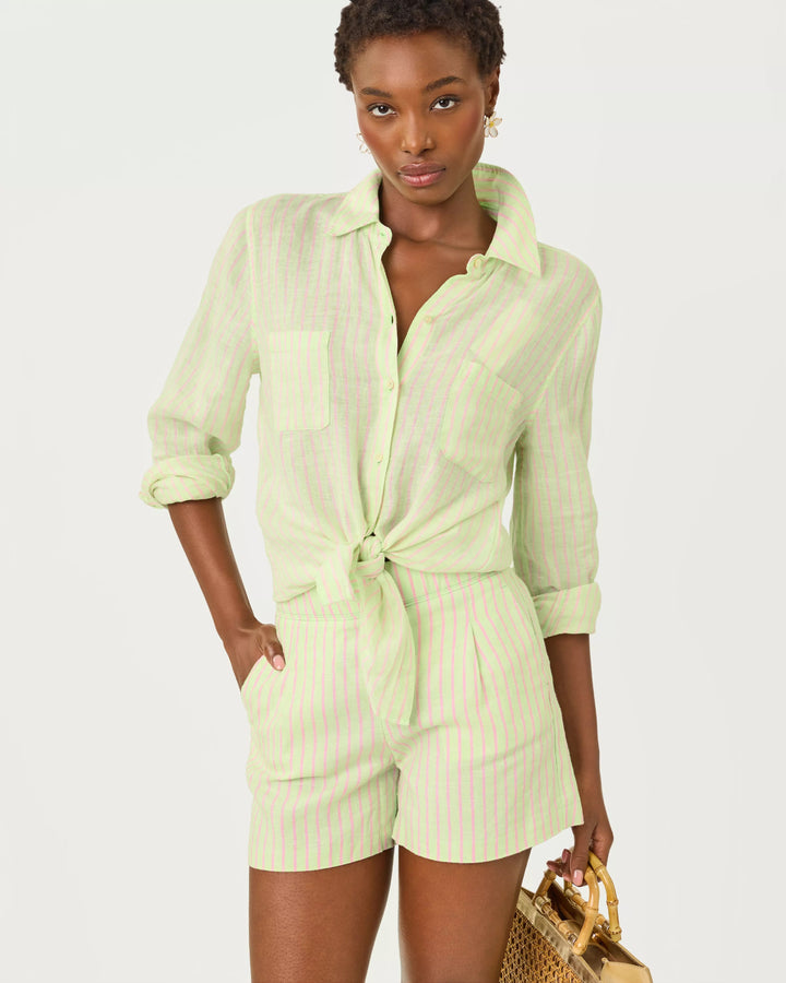 Pistachio Pink Stripe Captina Linen Short