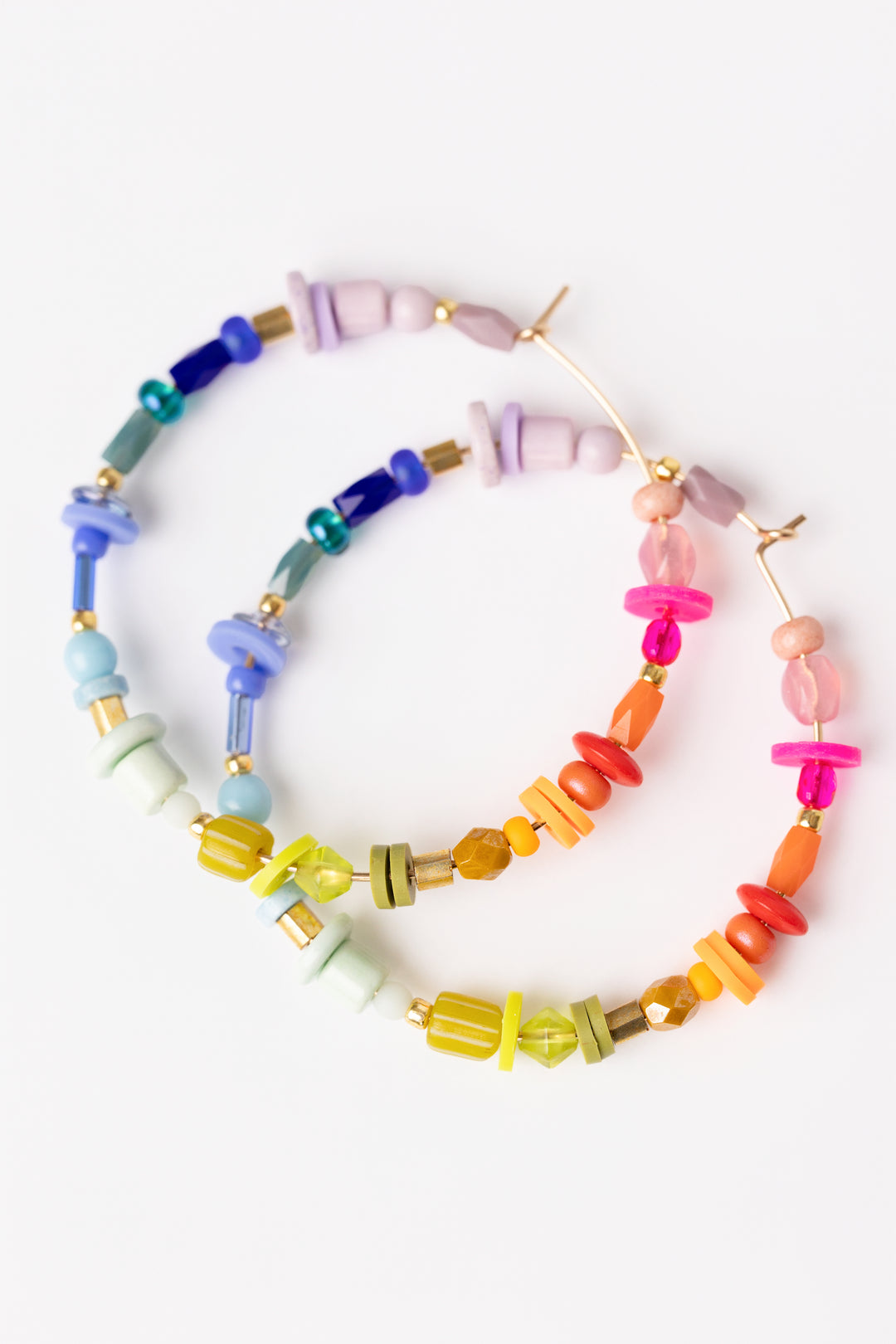 Rainbow Beaded Large Hoop Earrings