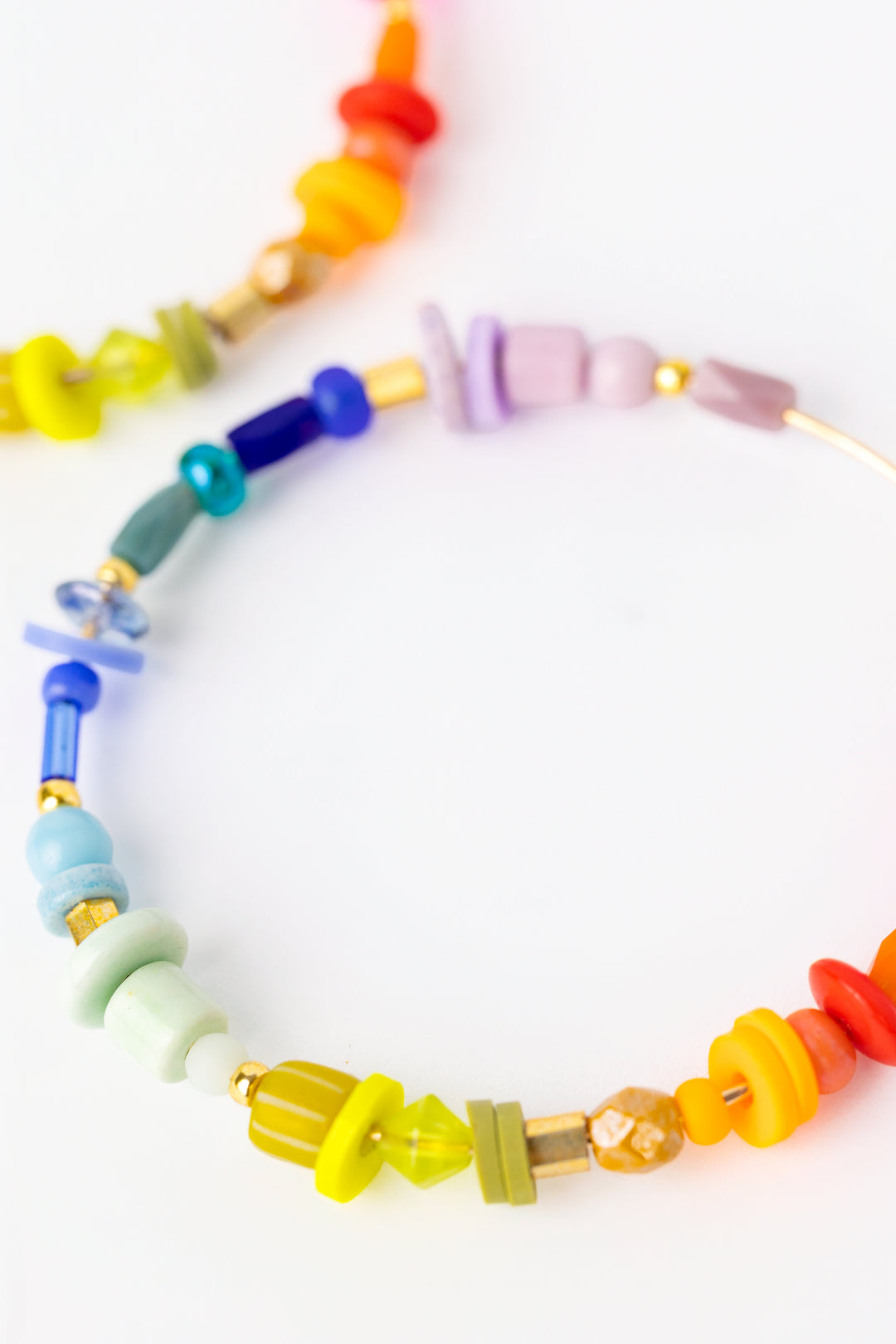 Rainbow Beaded Large Hoop Earrings