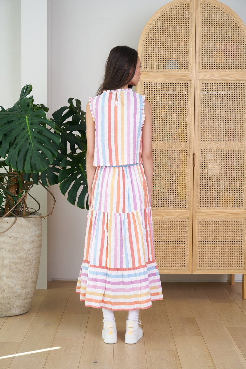 Rainbow Stripe Maya Midi Skirt