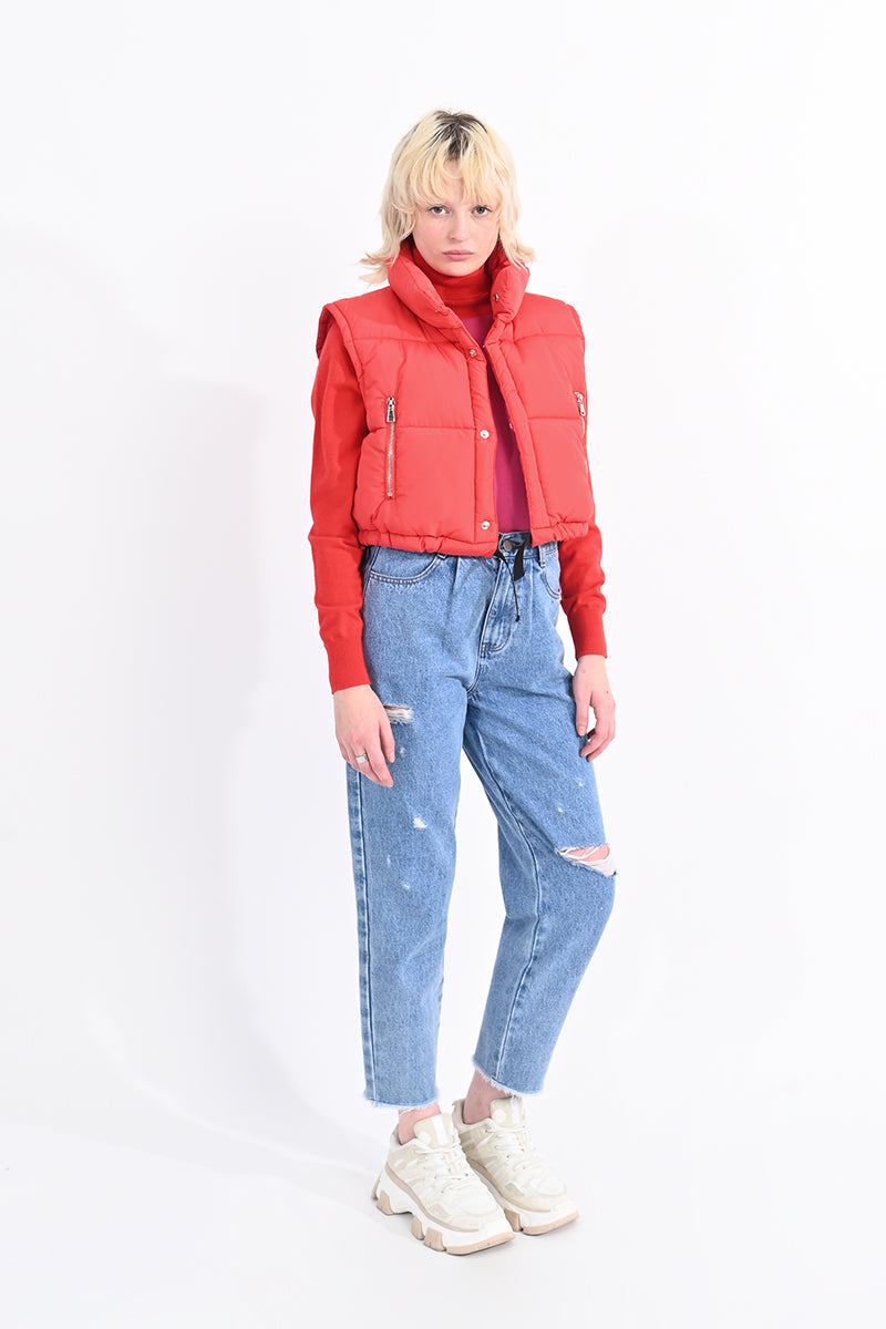 Red Boxy Puffer Vest