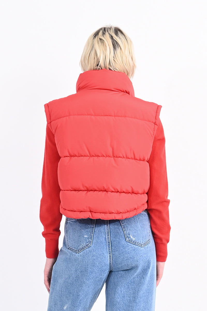 Red Boxy Puffer Vest