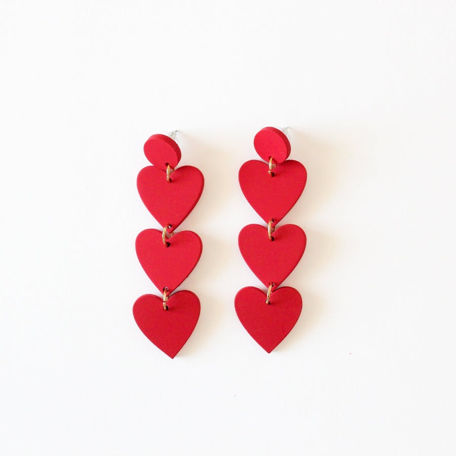 Red Drop Heart Earrings